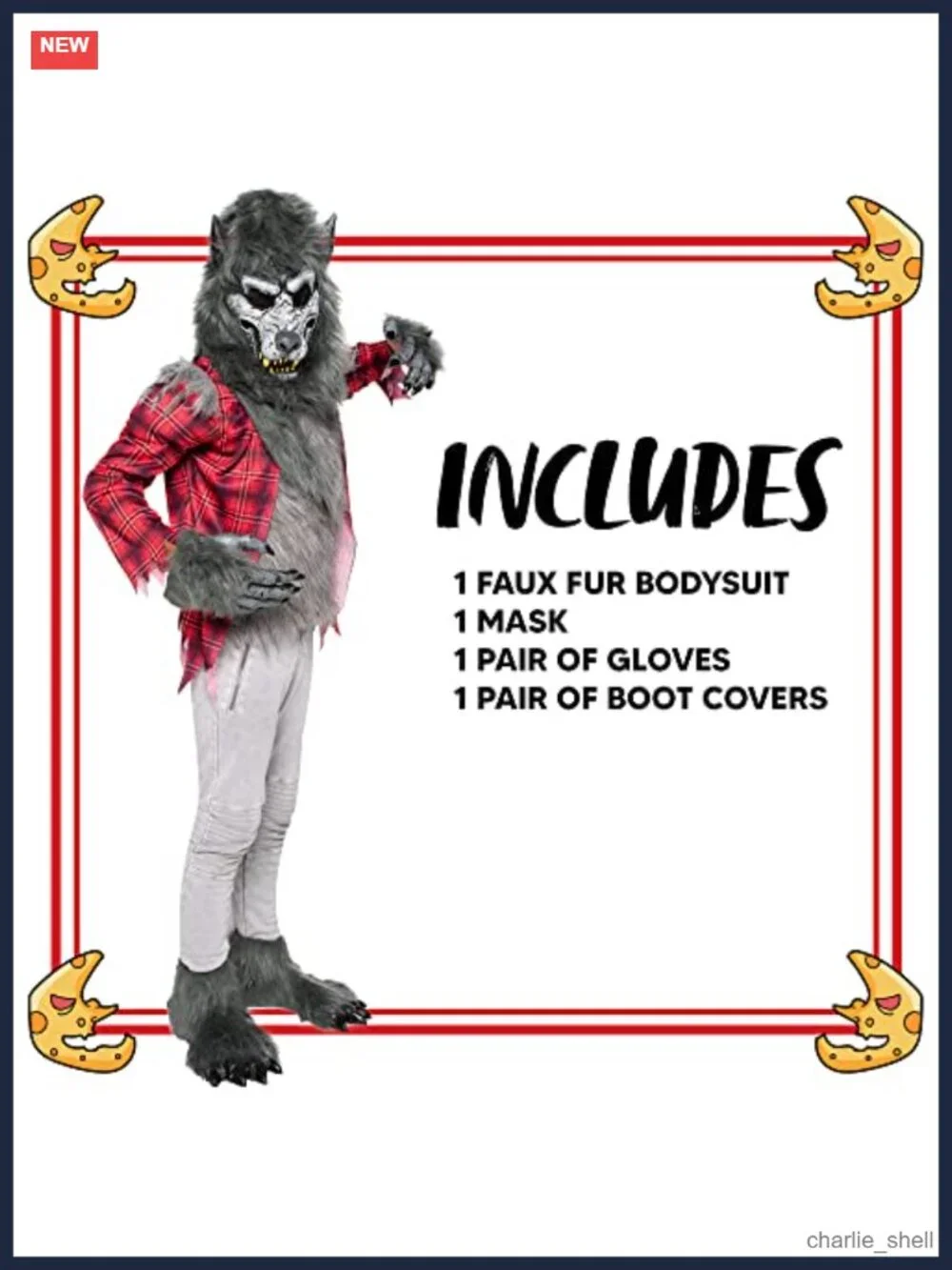 Kids Werewolf Costume Faux Fur Top Mask Gloves Shoe Covers Boys Halloween